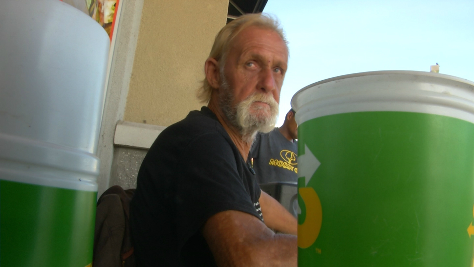Dennis O'Dell, who is homeless, can usually be found at a shopping center on Partin Settlement Road in Kissimmee. One day last week, he gave away his fried chicken meal to a hungry family.